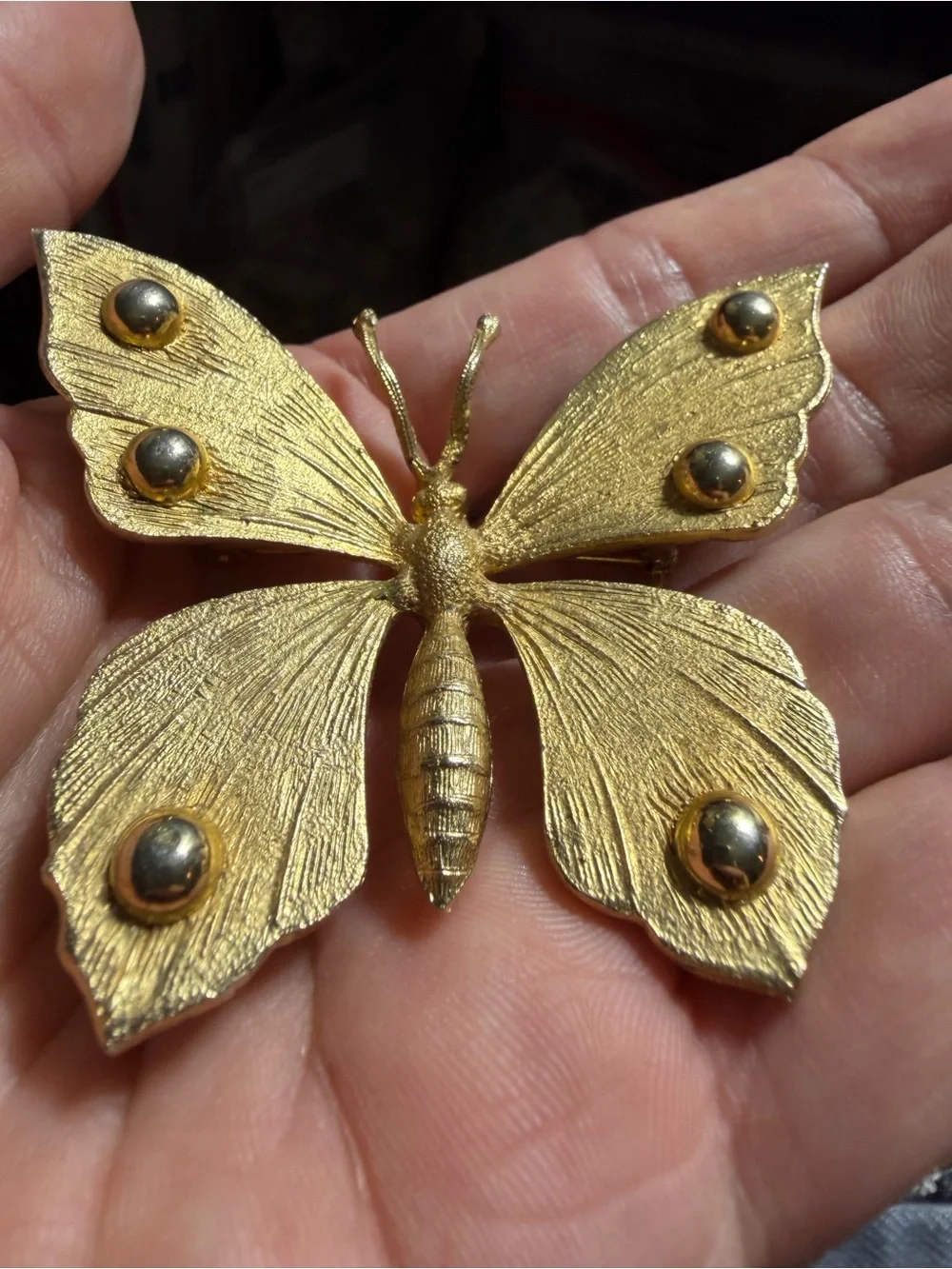 Vintage Jeanne  gold Tone Textured Butterfly brooch